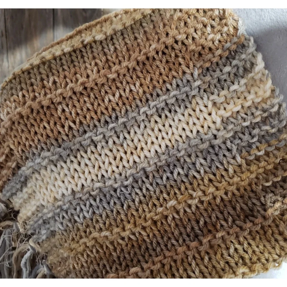 NEW Hand Knitted‎ Tan Gray Cream Boho Cowl Scarf Earthy Indie Artsy Cottagecore
